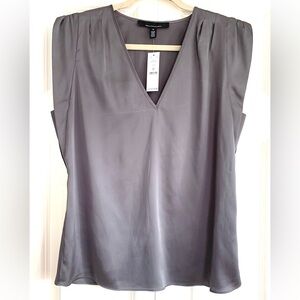 WHBM Ruched Shoulder Shell Sleeveless V-Neck Satin